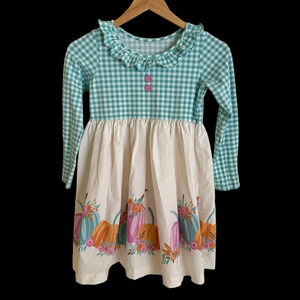 Eleanor Rose girls 10-12 Teal gingham check Pumpkin Patch Dress Fall Photos Cute